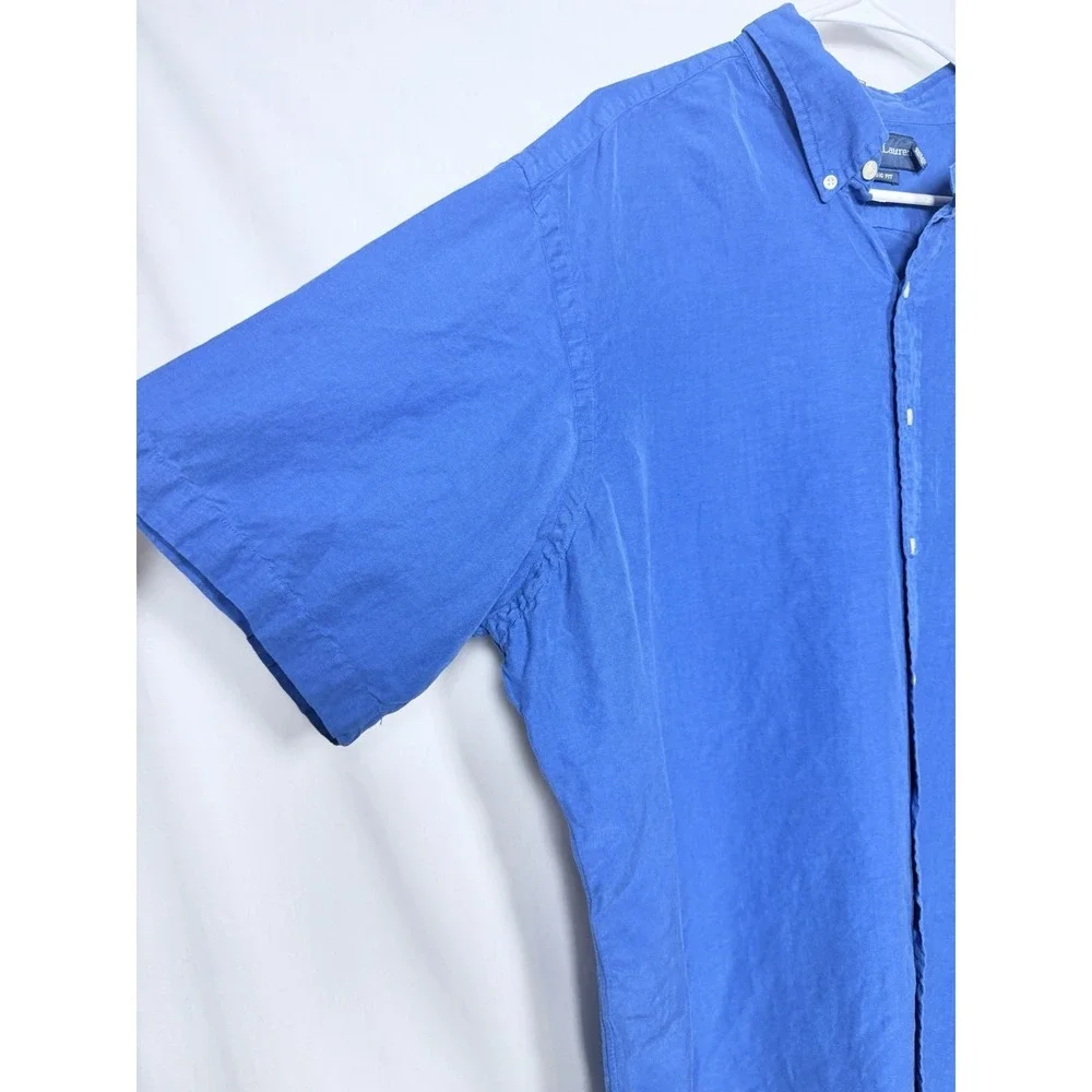 Ralph Lauren Linen Silk Camp Shirt Blue Classic Fit Button Down Mens XXL‎